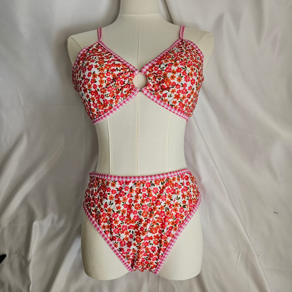 NWOT L Keyhole Ditsy‎ Rose Red Flower Print High-Waisted Bikini